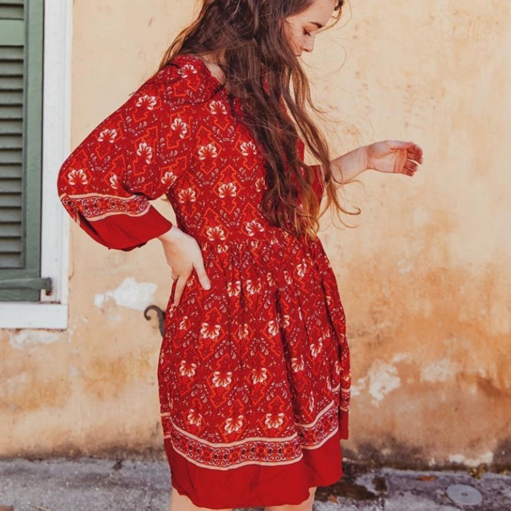 Red boho dress